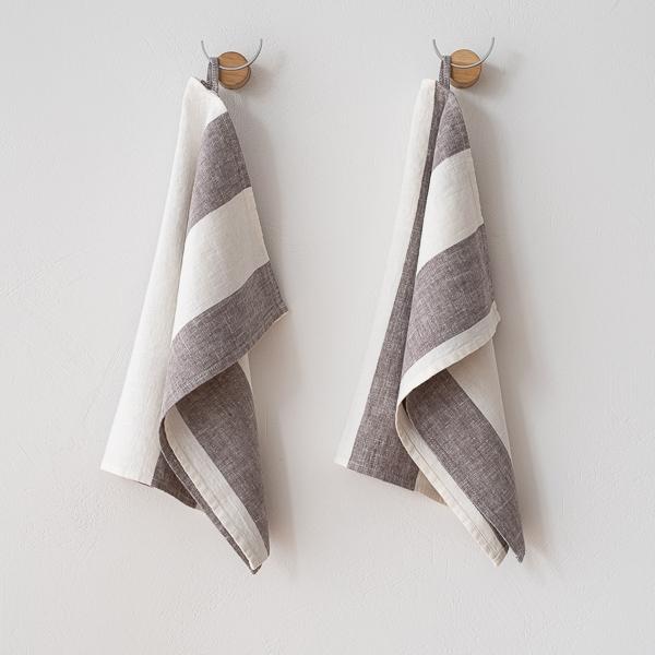 linenme Set of 2 Linen Hand Towels Graphite Napa