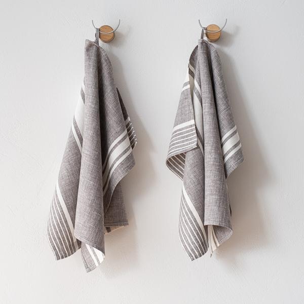 linenme Set of 2 Linen Hand Towels Graphite Turino