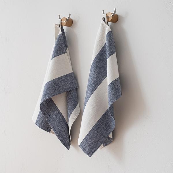 Linenme Set Of 2 Linen Hand Towels Indigo Napa