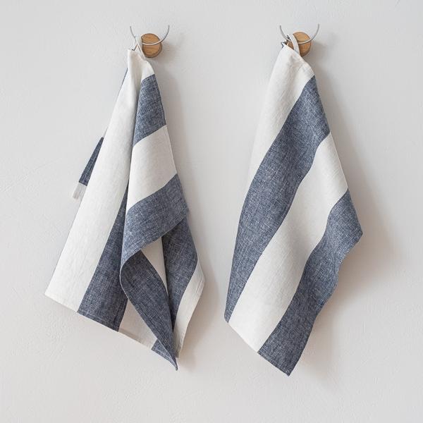linenme Set of 2 Linen Hand Towels Indigo Napa