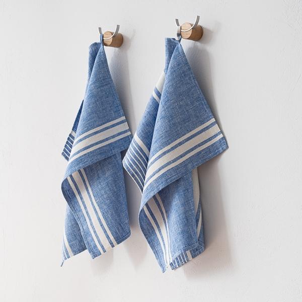 Linenme Set Of 2 Linen Tea Towels Blue Turino