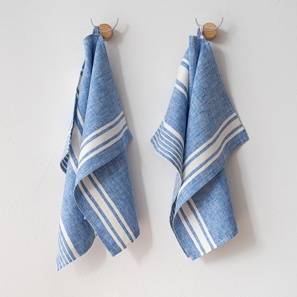 linenme Set of 2 Linen Tea Towels Blue Turino