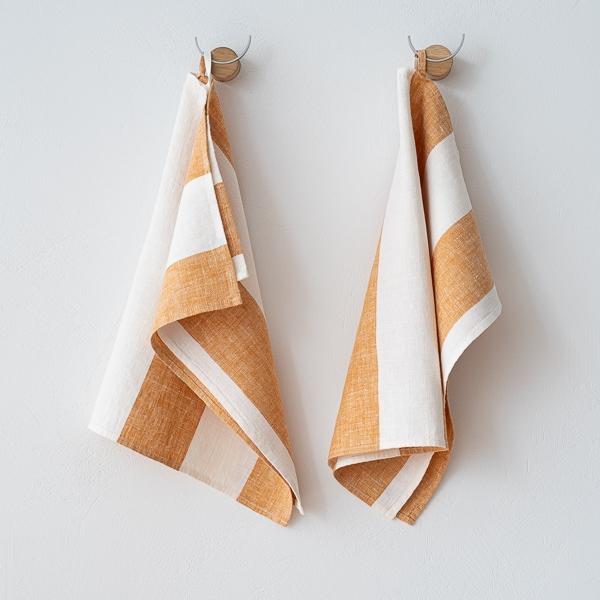 linenme Set of 2 Linen Tea Towels Gold Napa
