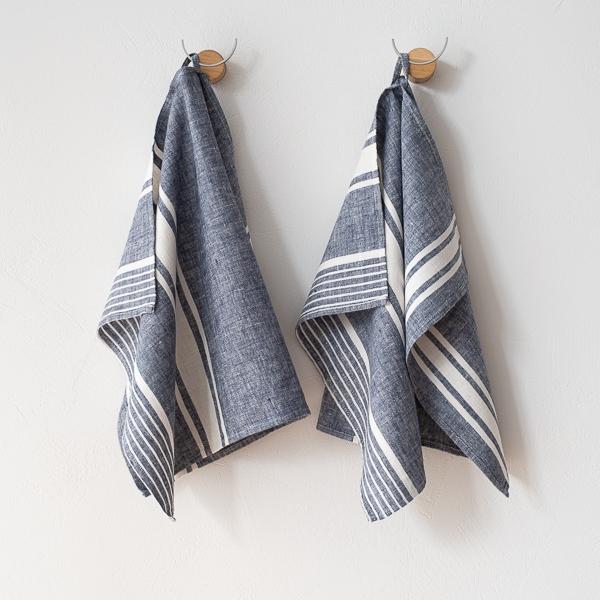 linenme Set of 2 Linen Tea Towels Indigo Turino