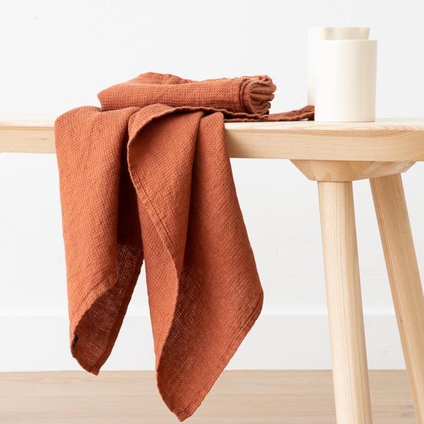 Linenme Set Of 2 Linen Waffle Hand Towels Brick
