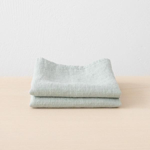 linenme Set of 2 Linen Waffle Hand Towels Sea Foam
