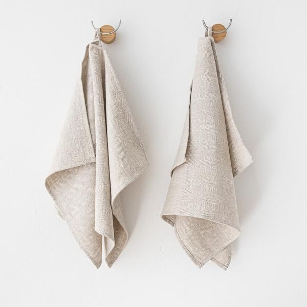 Linenme Set Of 2 Natural Linen Tea Towels Chevron