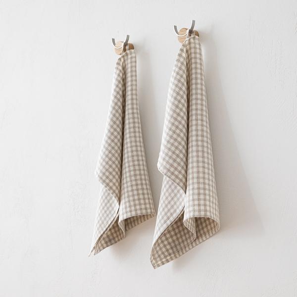 Linenme Set Of 2 Natural Linen Tea Towels Gingham