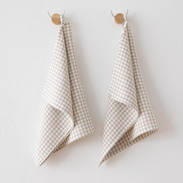 linenme Set of 2 Natural Linen Tea Towels Gingham