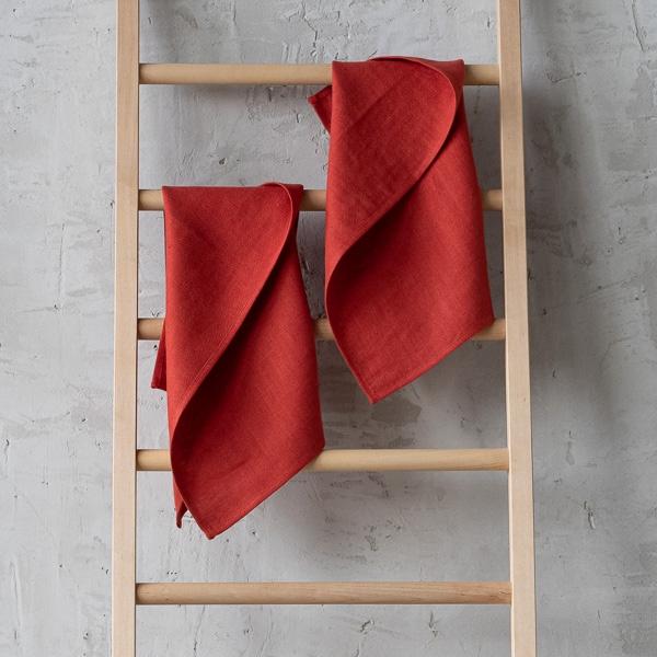 Linenme Set Of 2 Orange Linen Tea Towels Lara