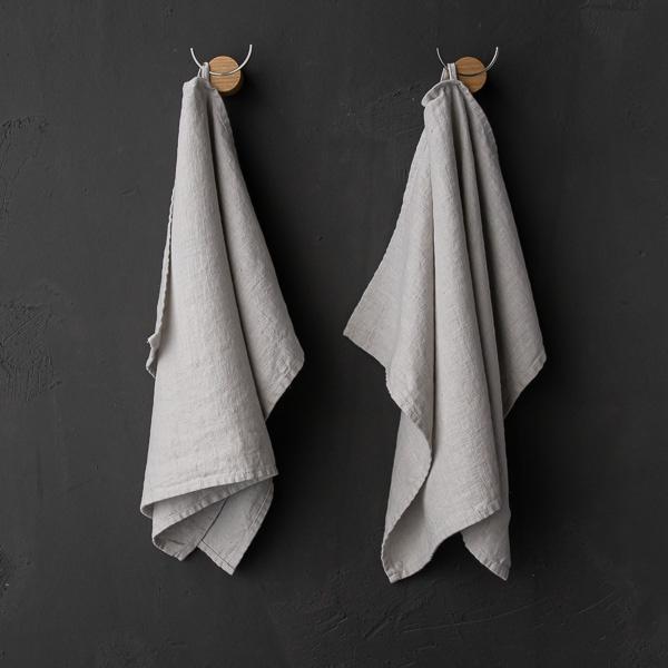 linenme Set of 2 Silver Linen Tea Towels Terra