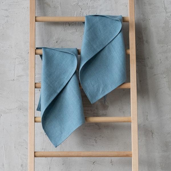 Linenme Set Of 2 Stone Blue Linen Hand Towels Lara