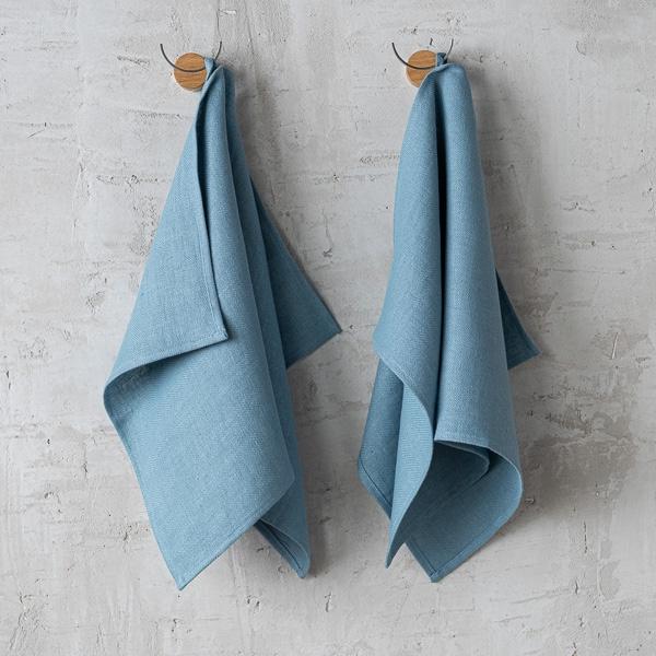 linenme Set of 2 Stone Blue Linen Hand Towels Lara
