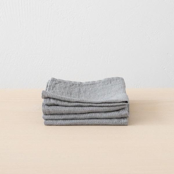 linenme Set of 4 Graphite Linen Wash Cloths Waffle