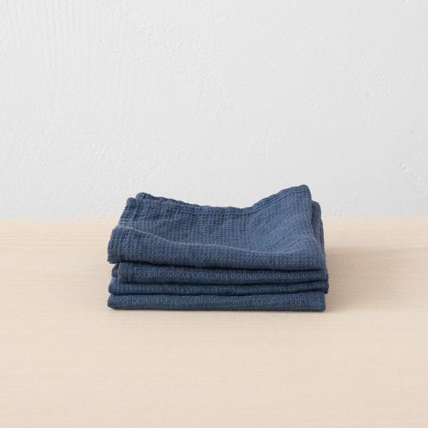 linenme Set of 4 Indigo Linen Wash Cloths Waffle