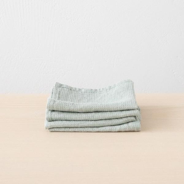 linenme Set of 4 Linen Wash Cloths Waffle Sea Foam