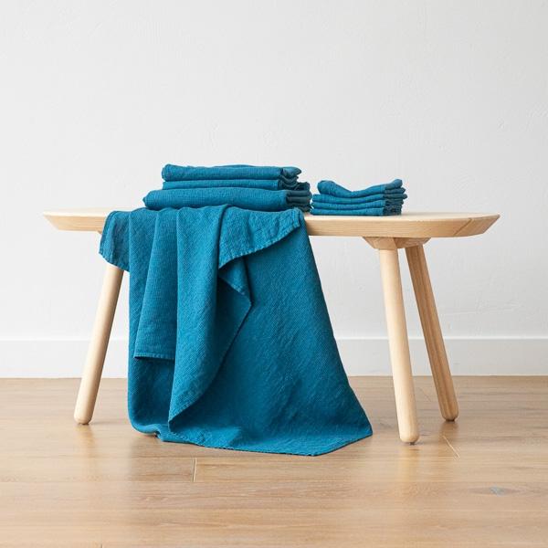 Linenme Set Of 4 Sea Blue Linen Wash Cloths Waffle