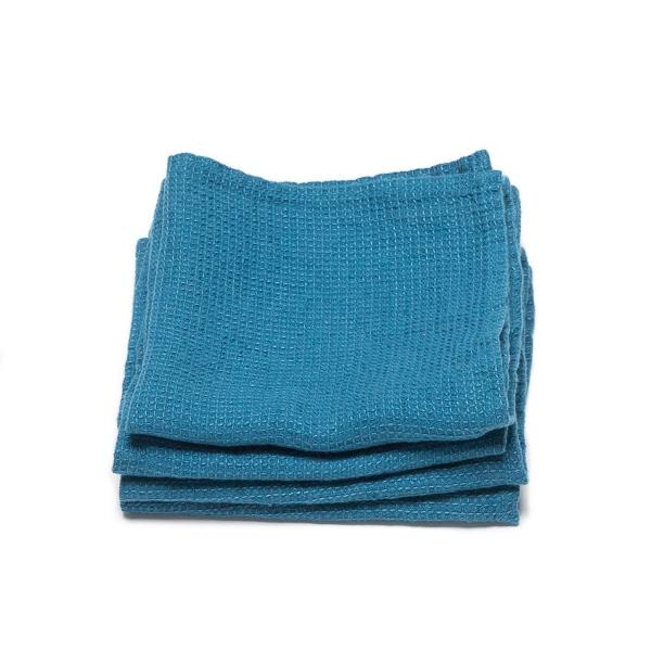 Linenme Set Of 4 Sea Blue Linen Wash Cloths Waffle
