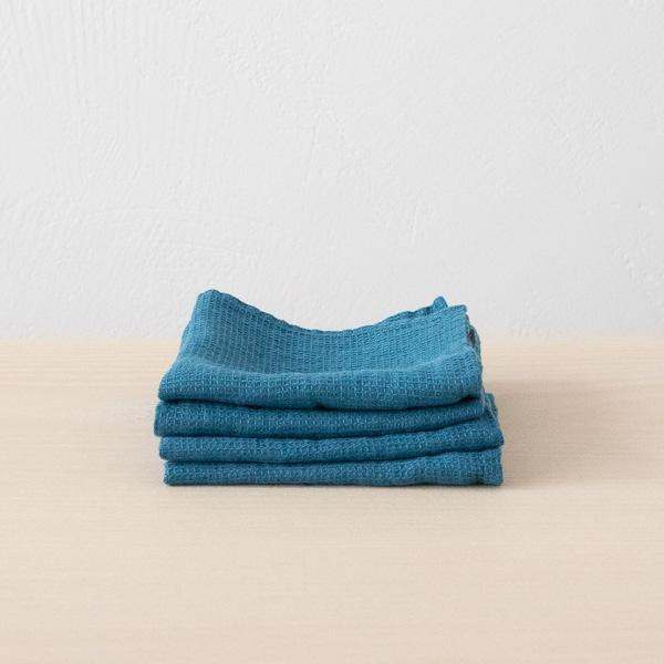 linenme Set of 4 Sea blue Linen Wash Cloths Waffle