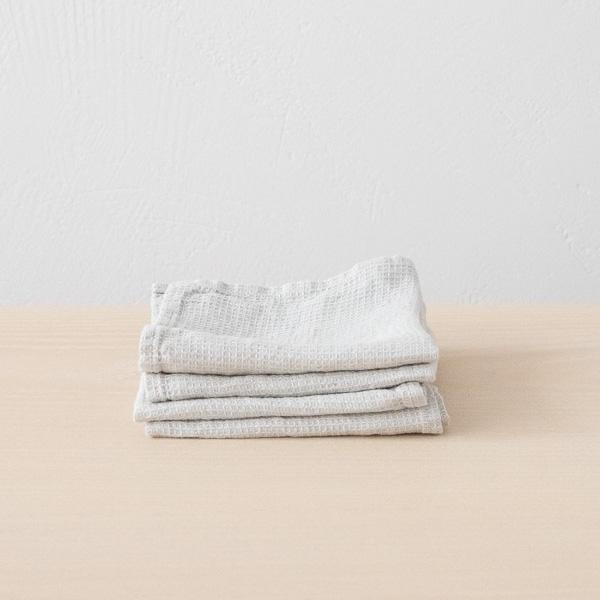 linenme Set of 4 Silver Linen Cloths Washed Waffle