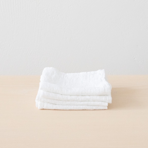 linenme Set of 4 White Linen Cloths Washed Waffle