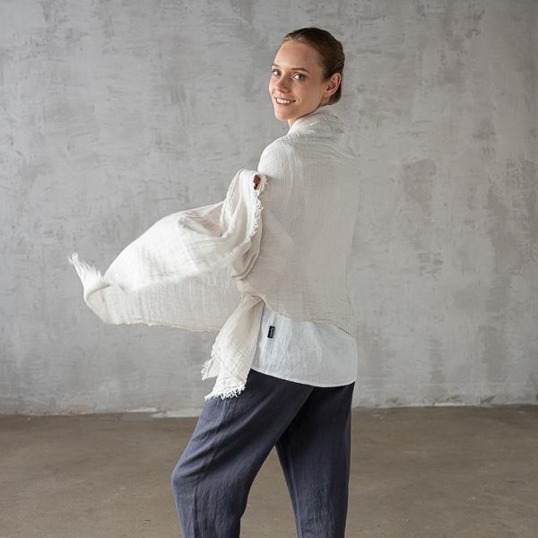 Linenme Silver Linen Shawl Garza Fringe