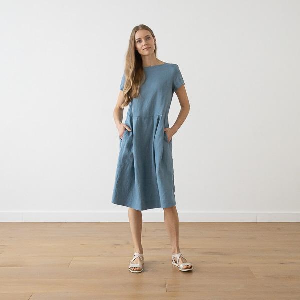 Linenme Smoke Blue Linen Dress Adel