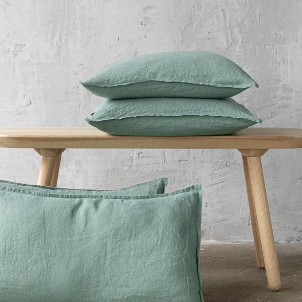 Linenme Spa Green Linen Cushion Cover Stone Washed