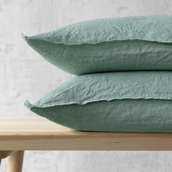 Linenme Spa Green Linen Cushion Cover Stone Washed