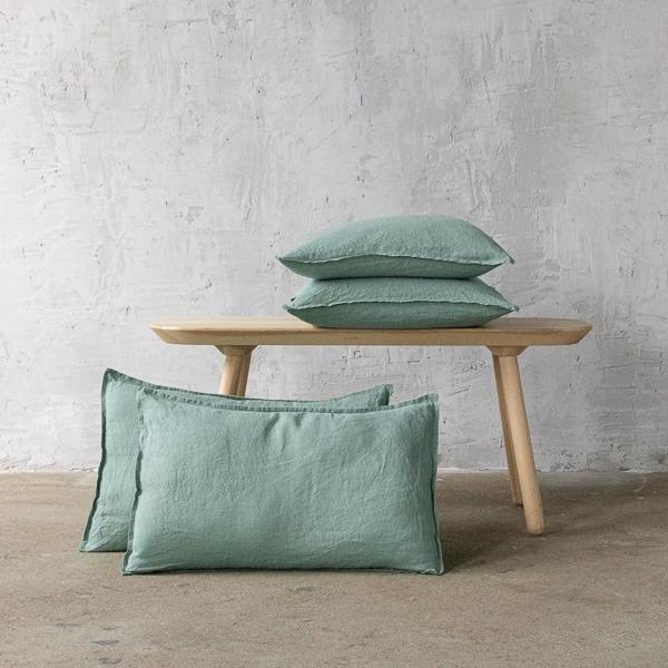 Linenme Spa Green Linen Fabric Sample Stone Washed