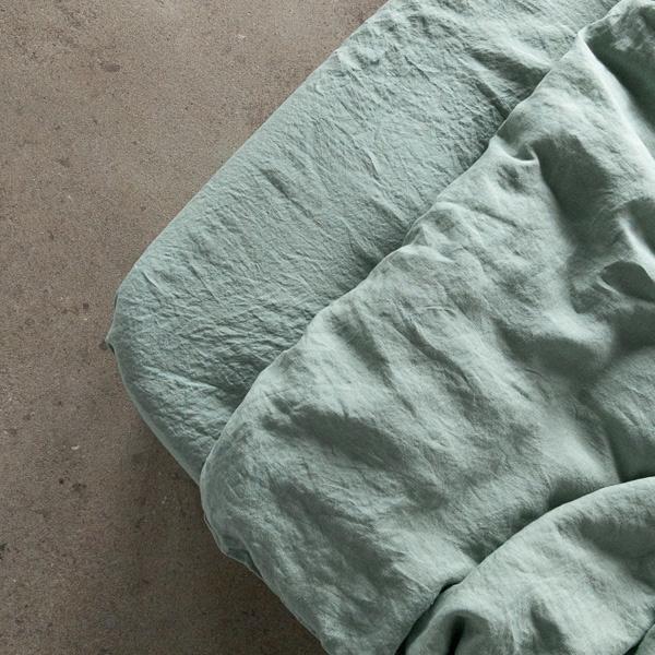 Linenme Spa Green Linen Fitted Sheet Stone Washed
