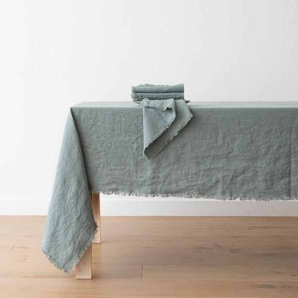 Linenme Spa Green Linen Napkin Terra Fringe