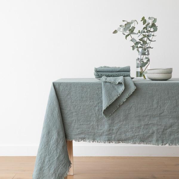 Linenme Spa Green Linen Napkin Terra Fringe