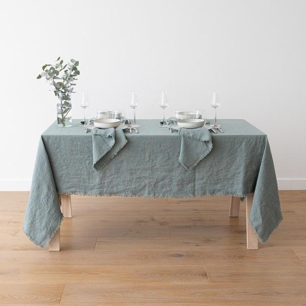 Linenme Spa Green Linen Napkin Terra Fringe