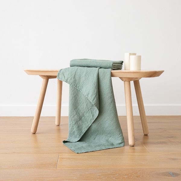 Linenme Spa Green Linen Waffle Bath Towel Washed