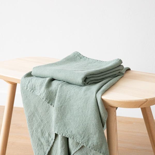 linenme Spa Green Linen Waffle Bath Towel Washed