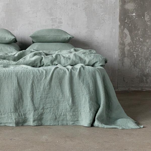 linenme Spa Green Washed Bed Linen Flat Sheet