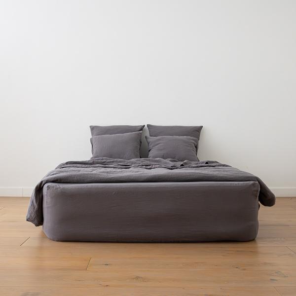 Linenme Steel Grey Linen Fitted Sheet Stone Washed