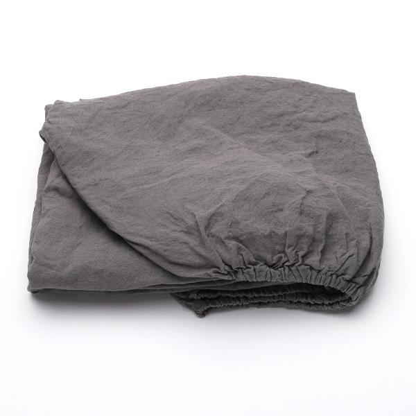 Linenme Steel Grey Linen Fitted Sheet Stone Washed