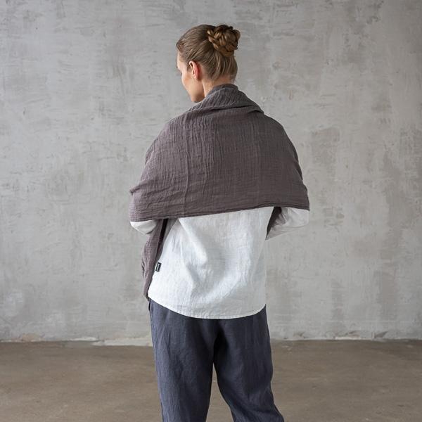 Linenme Steel Grey Linen Shawl Garza Fringe