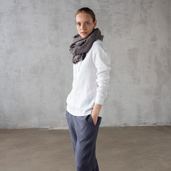 Linenme Steel Grey Linen Shawl Garza Fringe