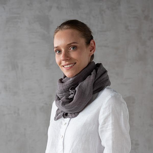 Linenme Steel Grey Linen Summer Scarf Garza