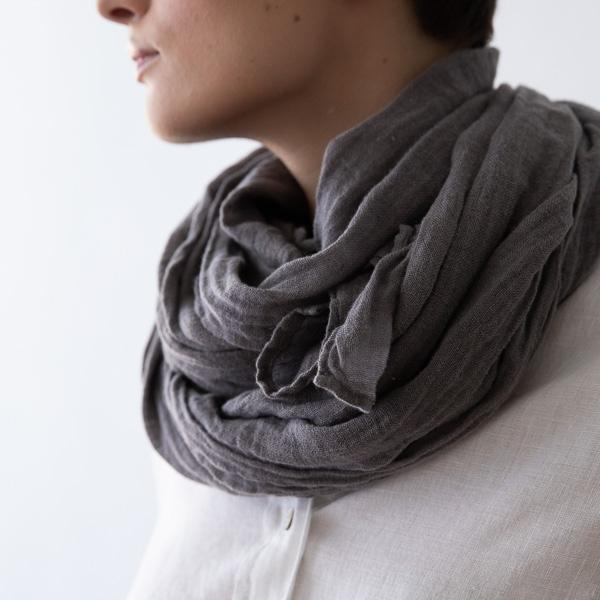 Linenme Steel Grey Linen Summer Scarf Garza