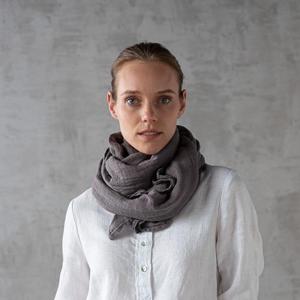 linenme Steel Grey Linen Summer Scarf Garza