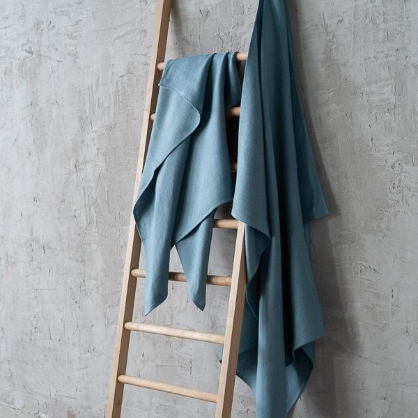 Linenme Stone Blue Huckaback Linen Bath Towel Lara