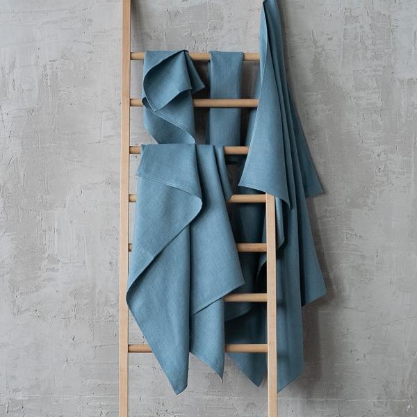 Linenme Stone Blue Linen Bath Towels Set Lara