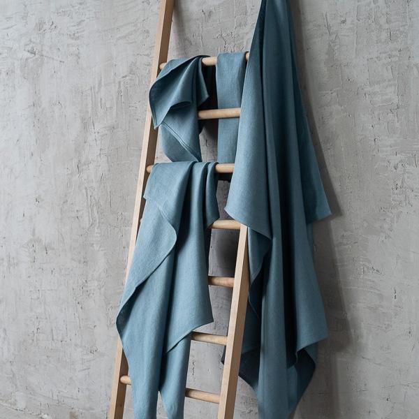Linenme Stone Blue Linen Bath Towels Set Lara