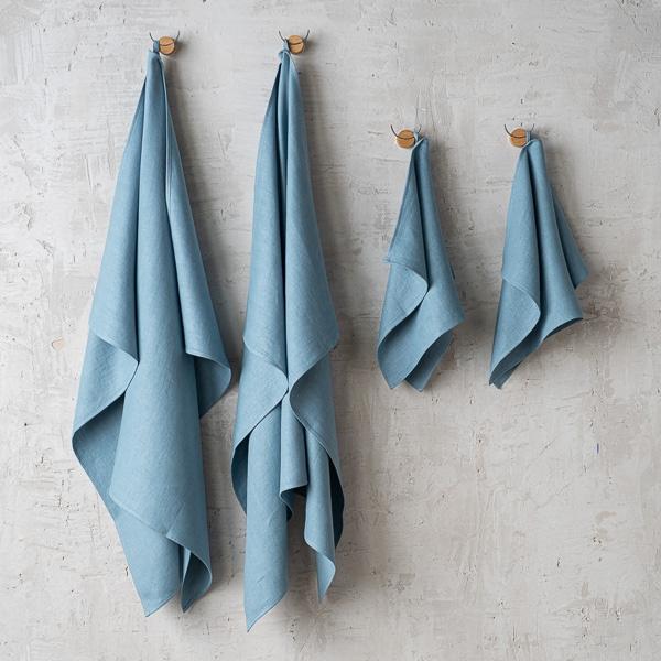 linenme Stone Blue Linen Bath Towels Set Lara