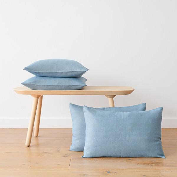 linenme Stone Blue Linen Cushion Cover Lara