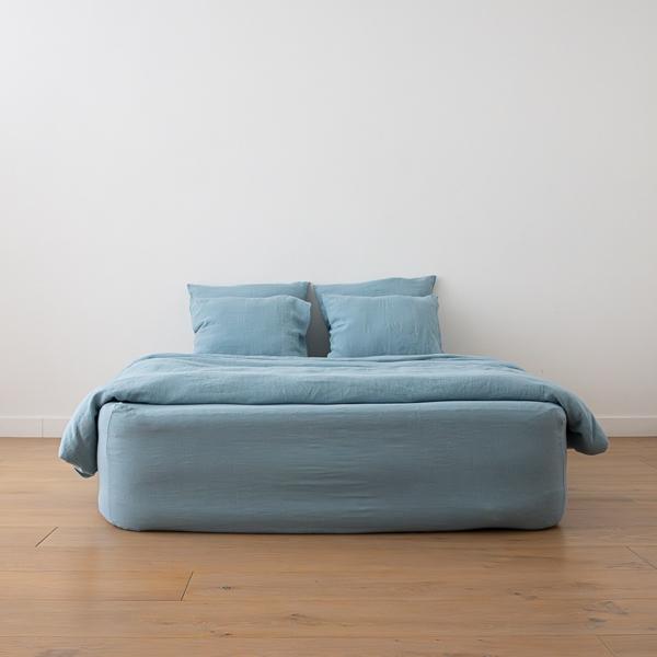 Linenme Stone Blue Linen Fitted Sheet Stone Washed